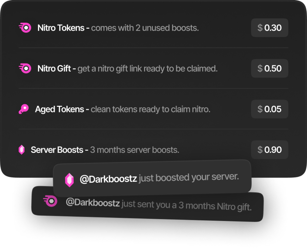 DarkBoostz - Discord Boosts, Nitro and Tokens Banner